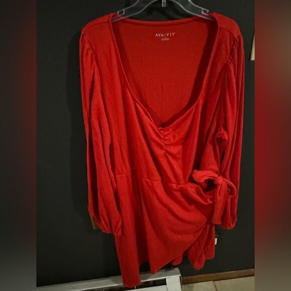 Ava & Viv Balloon Sleeve Wrap Dress Sweetheart Neckline Red NWT Size 3X - Picture 5 of 8